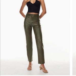 Aritizia Melina Pant: straight leg dark olive vegan leather pant